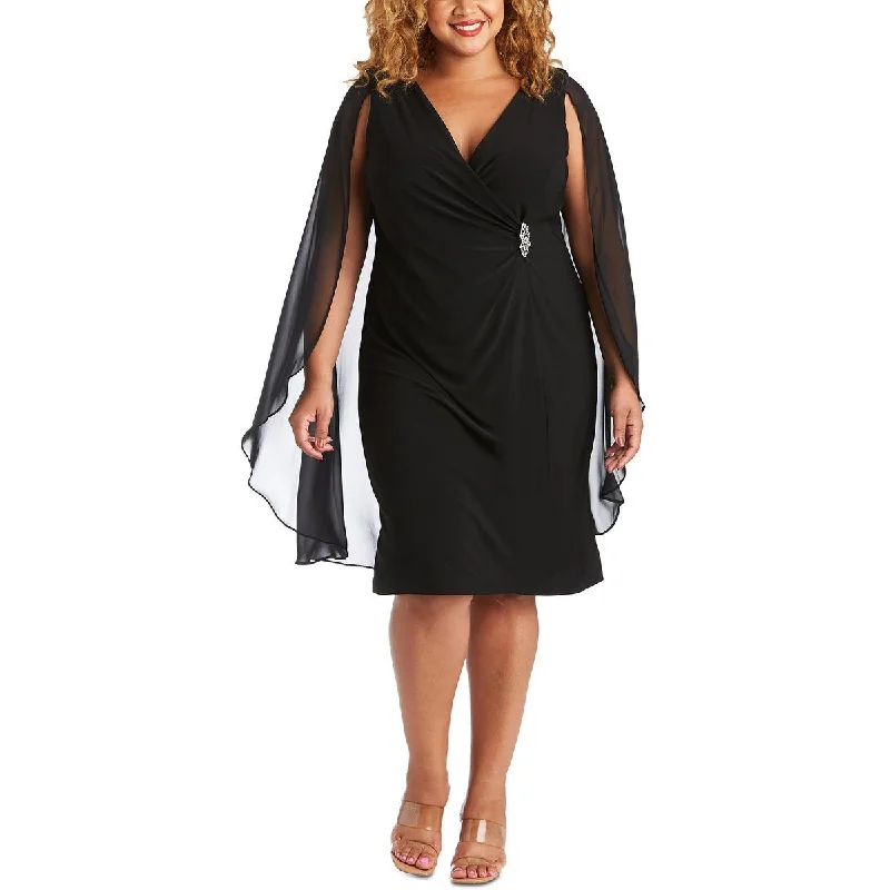 R&M Richards Womens Plus Gathered Cape Midi Dress