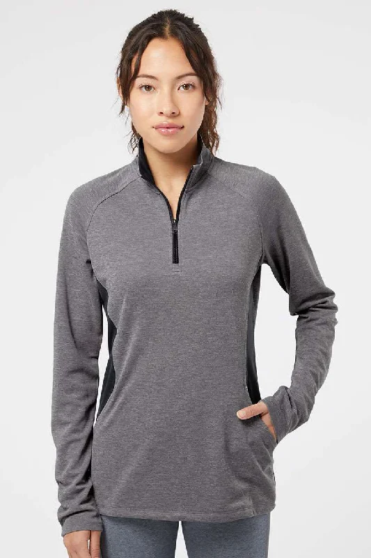 Adidas Womens UPF 50+ 1/4 Zip Sweatshirt w/ Pockets - Heather Black/Carbon Grey