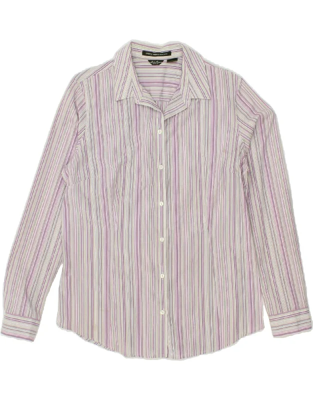 EDDIE BAUER Womens Shirt UK 16 Large Purple Striped Cotton