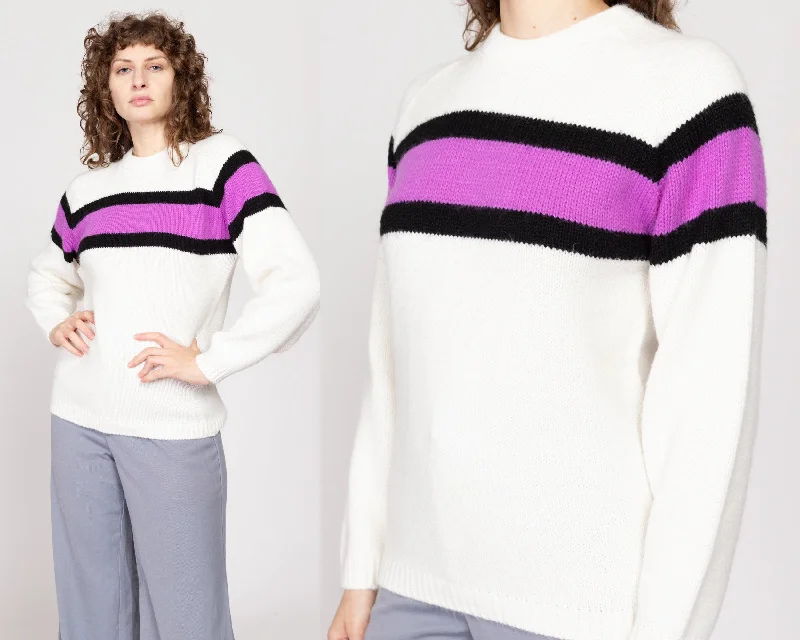 Medium 80s Arctic Cat White & Purple Color Block Sweater