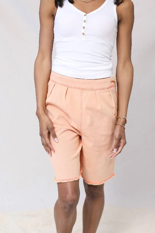 Washed Stretch Denim Shorts In Peach