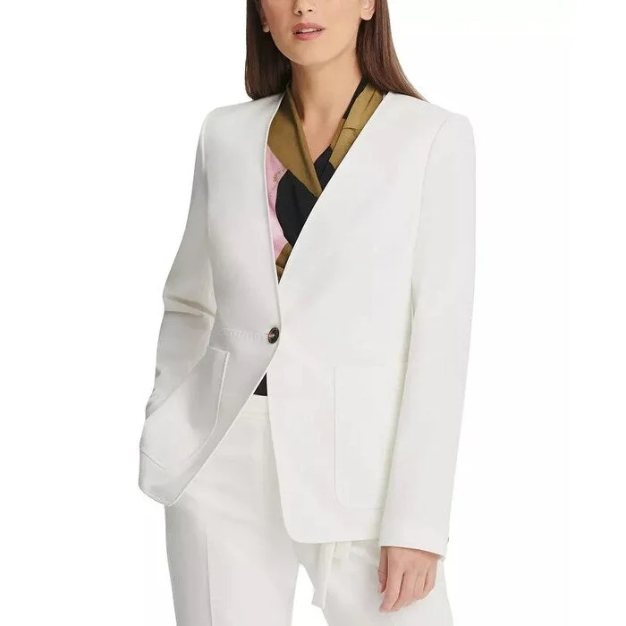 DKNY Women's Collarless Single Button Blazer White Size 8 Petite - 8 Petite