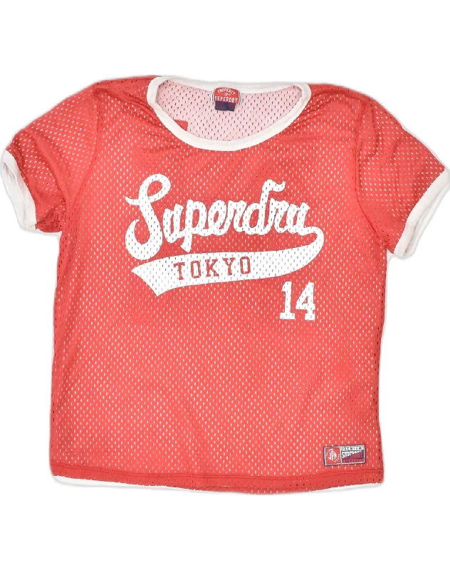 SUPERDRY Womens Short Sleeve Graphic Jersey Top UK 12 Medium Red Polyamide