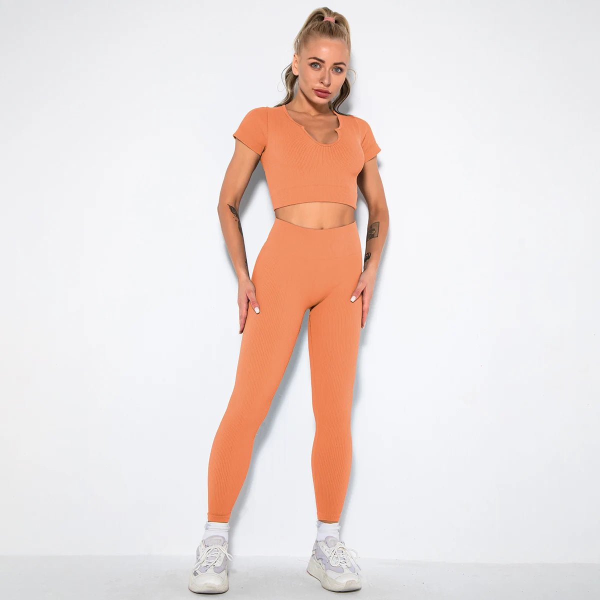 v-shirt+Leggings-Yellow Orange