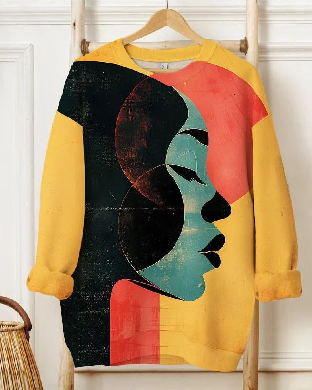 Women's Black Women Contrast Illustration Printed Round Neck Sweatshirts