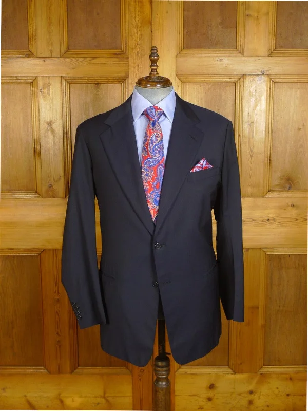 24/1165 immaculate anderson & sheppard 2003 savile row bespoke wool & silk navy blue suit jacket blazer 46 long