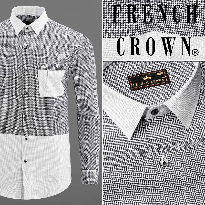 Outer Space Gray with Bright White Half and Half Houndstooth Textured Designer Shirt