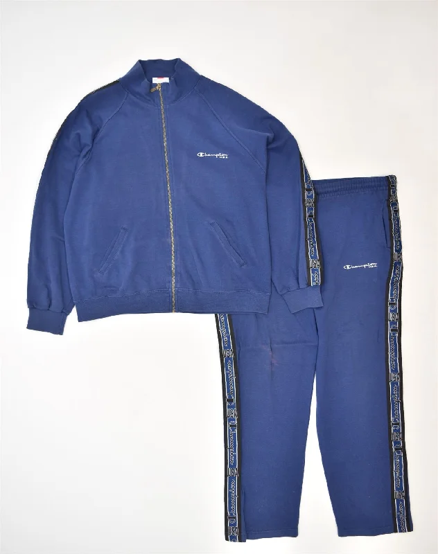 CHAMPION Womens Full Tracksuit Large Navy Blue Cotton