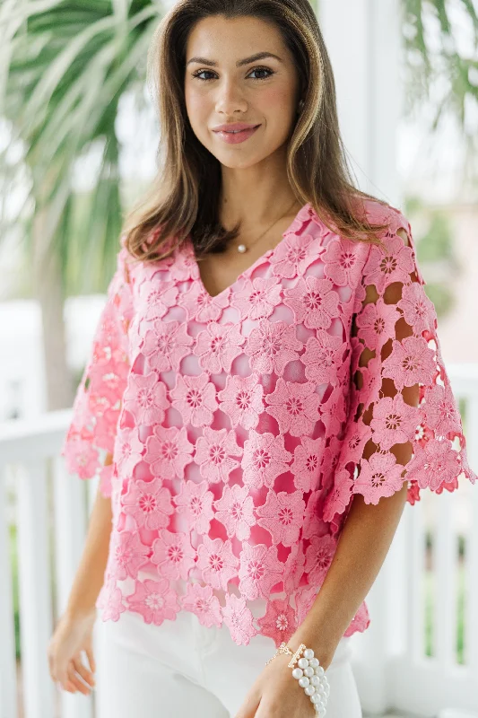 Daily Reminder Pink Crochet Blouse