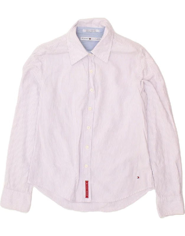 TOMMY HILFIGER Womens Shirt UK 12 Medium Purple Pinstripe Cotton