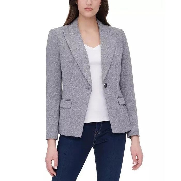 Tommy Hilfiger Women's Single-Button Elbow-Patch Blazer Bright Blue Size 2