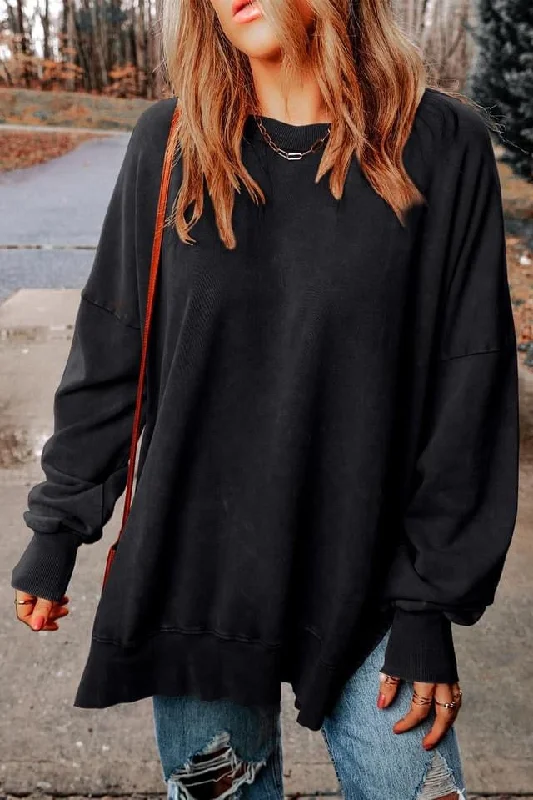 Drop Shoulder Ribbed Trim Oversized Sweatshirt