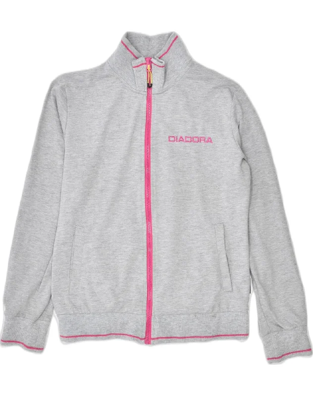 DIADORA Womens Tracksuit Top Jacket UK 12 Medium Grey Cotton