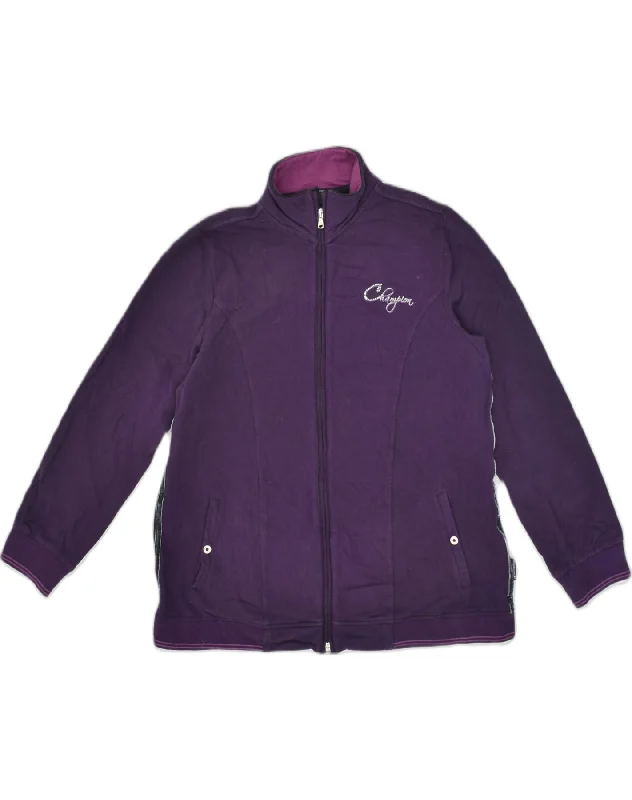 CHAMPION Womens Tracksuit Top Jacket UK 16 Large Purple Cotton