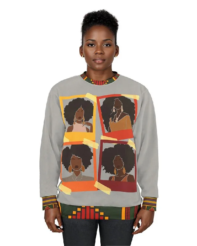 Ethnic Black Woman Long Sleeve Crewneck Sweatshirt