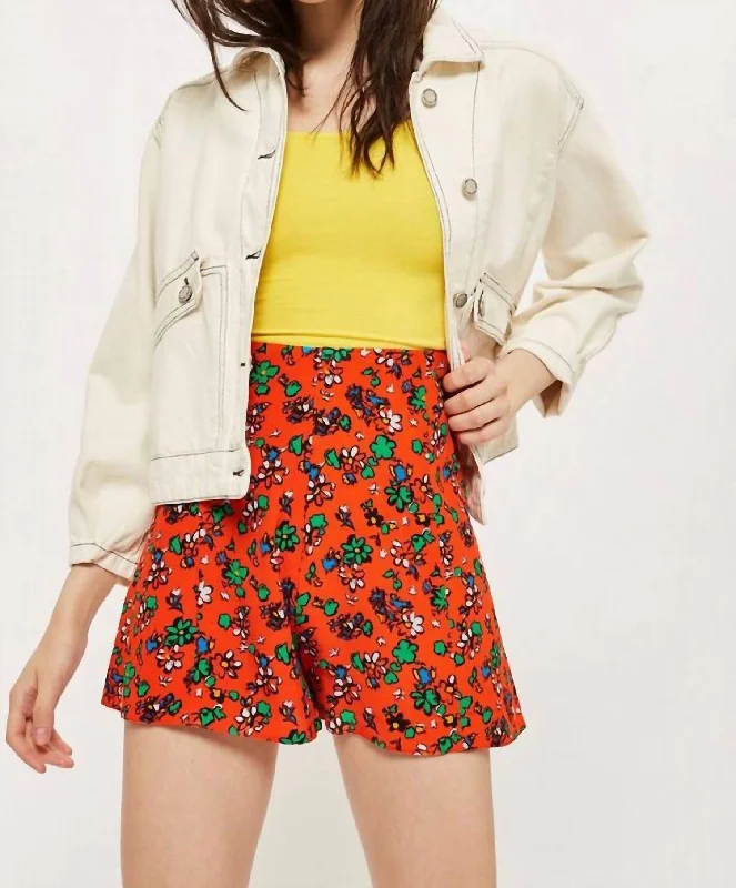 Ditsy Floral Print High Rise Lightweight Shorts In Multicolor