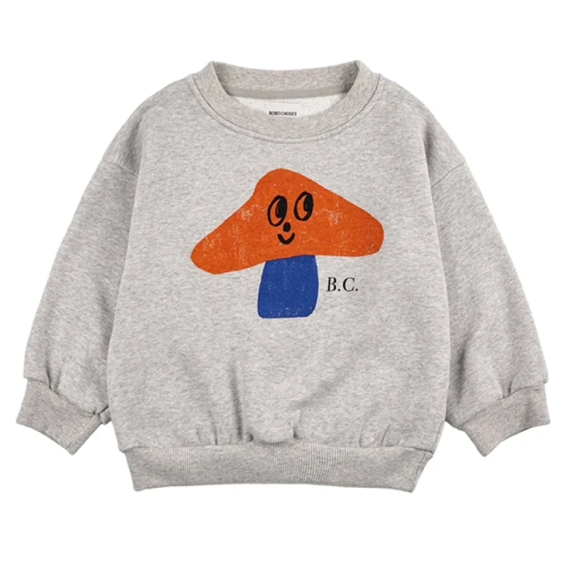 Bobo Choses Light Heather Grey Mr. Mushroom Sweatshirt