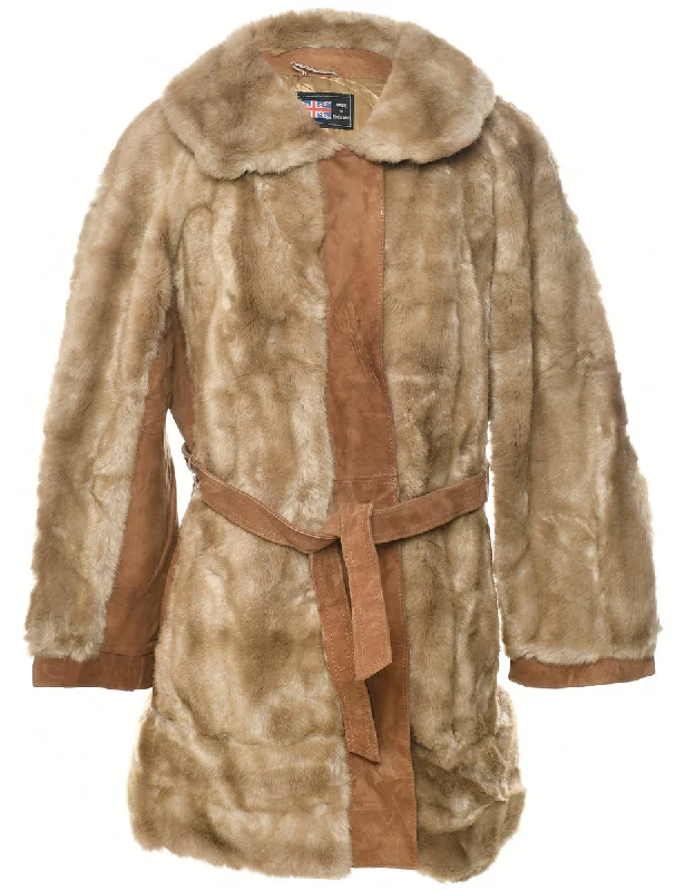 Light Brown Faux Fur Coat - M