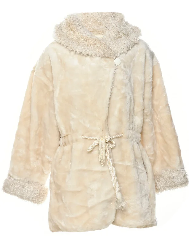 Hooded Faux Fur Coat - L