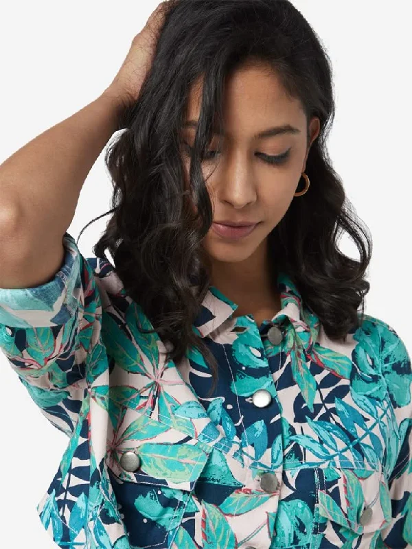 Nuon Multicolour Tropical Print Cropped Shirt