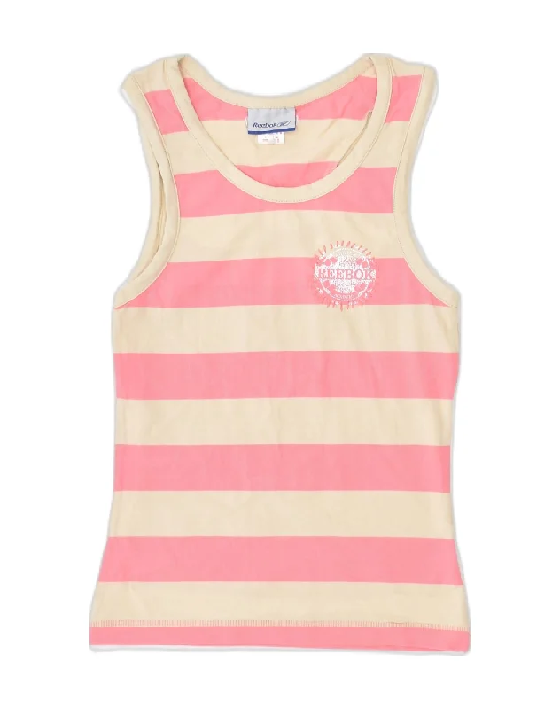 REEBOK Womens Graphic Vest Top UK 10 Small Pink Striped Cotton