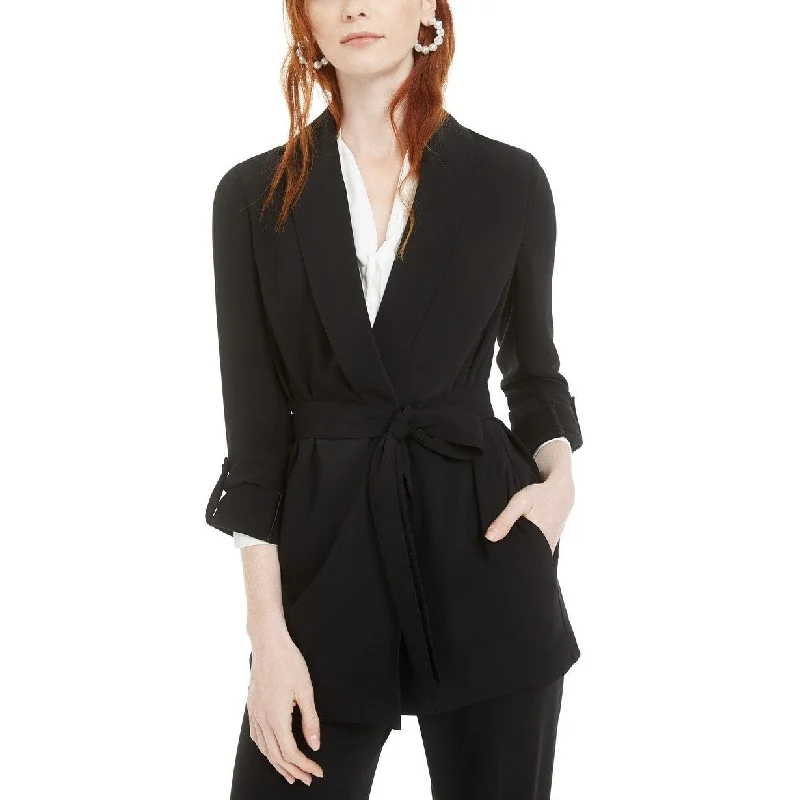 Bar III Women's Shawl-Collar Belted Blazer Black Size Large