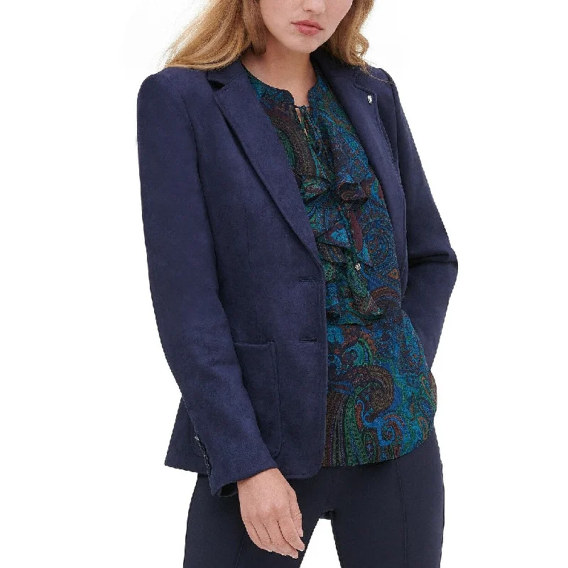 Tommy Hilfiger Women's Faux-Suede Notched-Lapel Blazer Blue Size 0