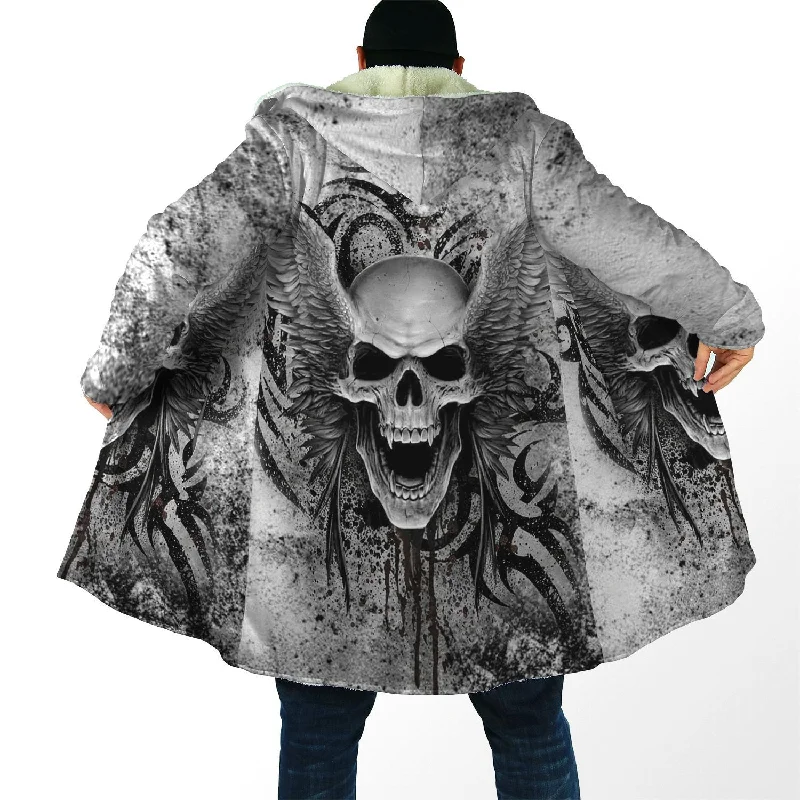 Winter Mens Hooded cloak Skull With Angel Wings