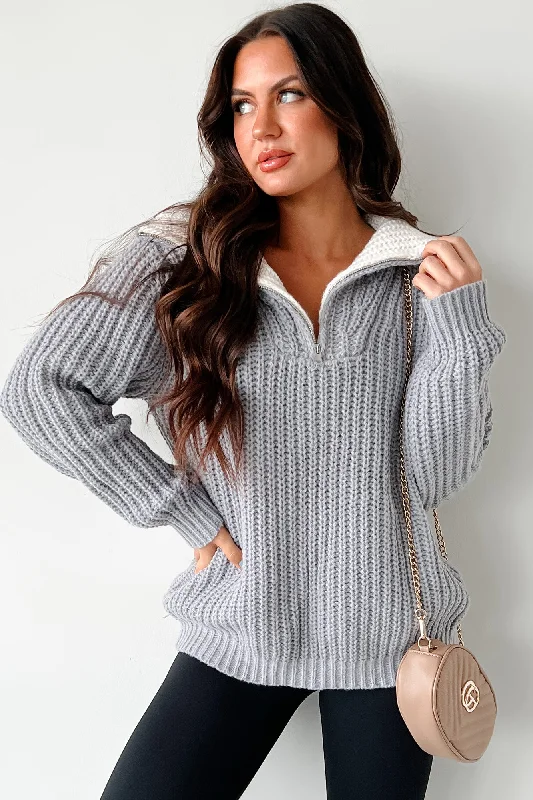 Study Buddy Oversized Quarter-Zip Sweater (Heather Grey)