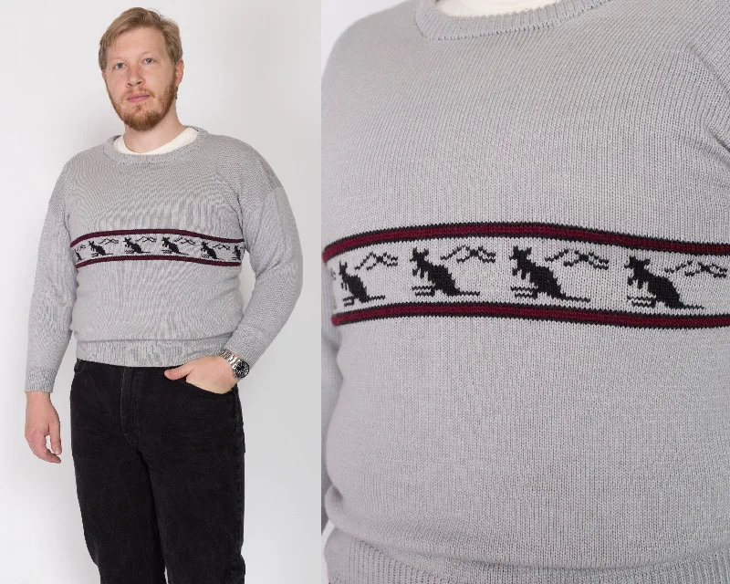 Large 70s Kangaroo Grey Knit Sweater