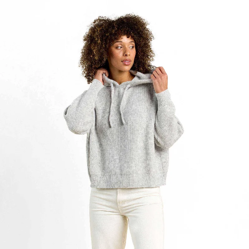 Cozy Knit Ribbed Sweater Hoodie | Heather Grey