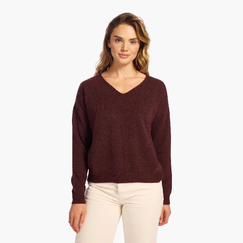 Cozy Knit V-Neck Sweater | Black Cherry