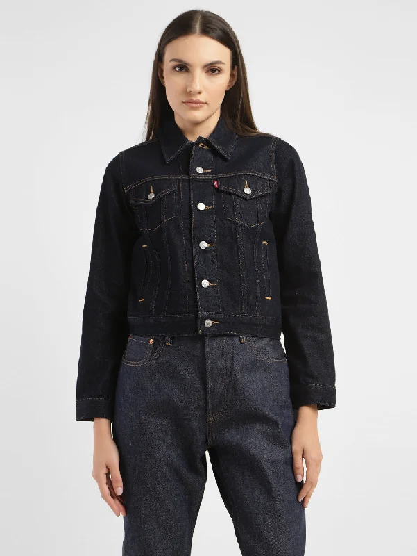 Women's Solid Spread Collar Denim Jacket