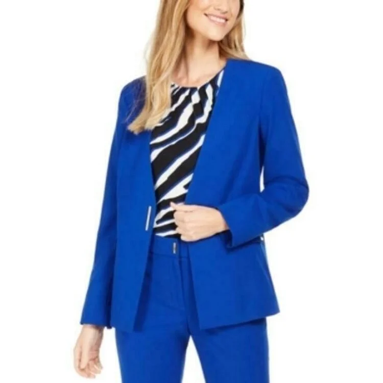 Calvin Klein Women's Collarless Single-Snap Blazer Blue Size 10