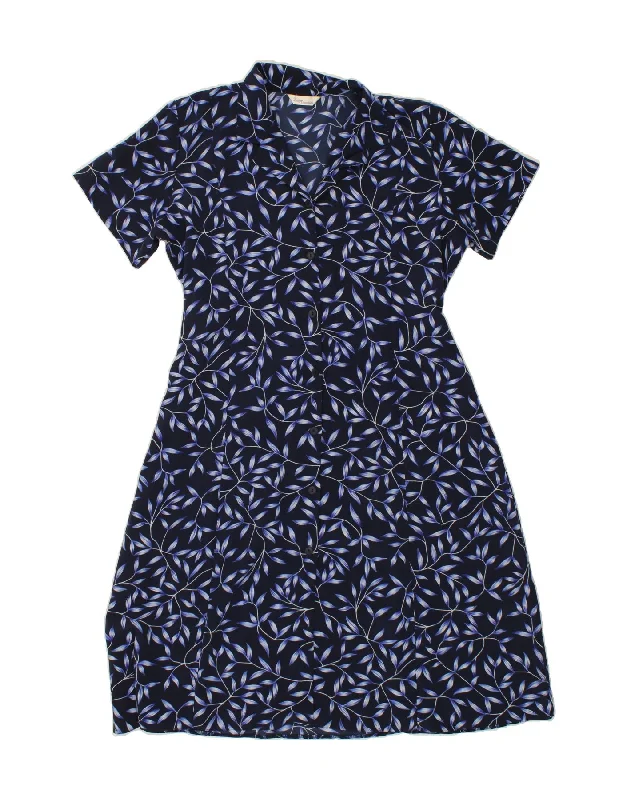 VINTAGE Womens Shirt Dress UK 22 3XL Navy Blue Floral Polyester