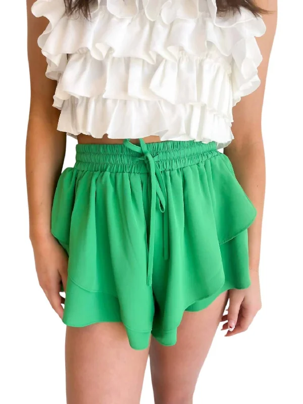 Seaside Ruffle Shorts In Green