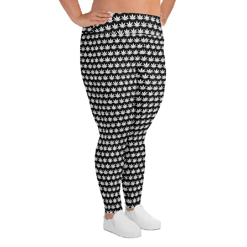 Black And White Cannabis Leaf Plus Size Leggings