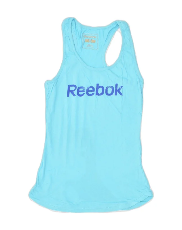 REEBOK Womens Graphic Vest Top UK 8 Small Turquoise Cotton