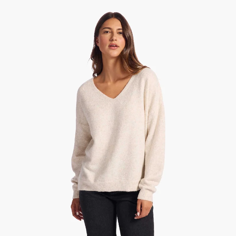 Cozy Knit V-Neck Sweater | Heather Bone