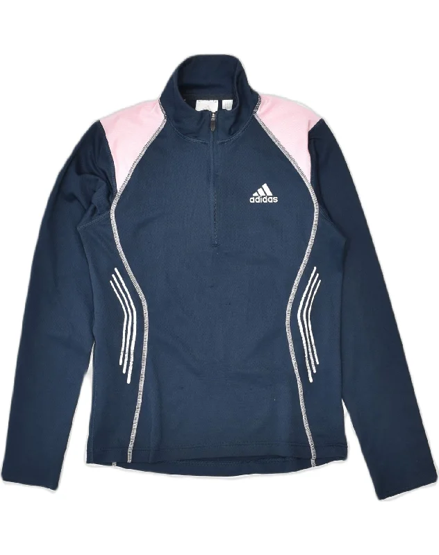 ADIDAS Womens Tracksuit Top  UK10 Small Navy Blue Colourblock Polyester