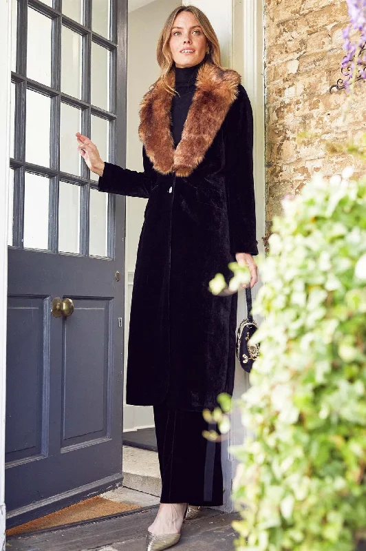 Velvet Opera Coat With Detachable Fur | Black