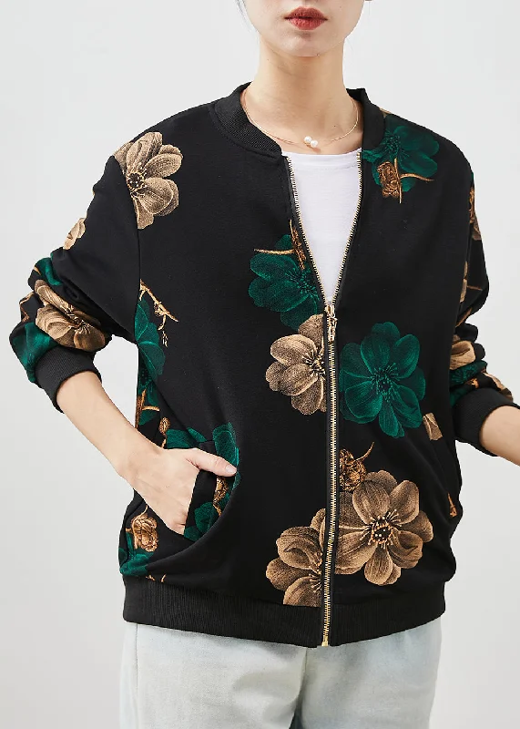 Fine Green Oversized Print Cotton Jacket Spring