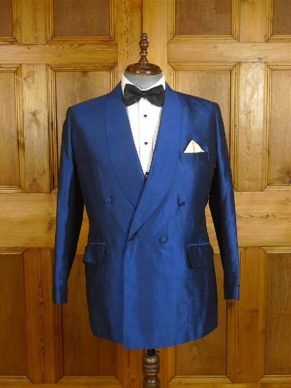 24/1162 fabulous 1980 vintage cyril a castle savile row conduit st bespoke teal blue d/b silk dinner / evening jacket 43 regular