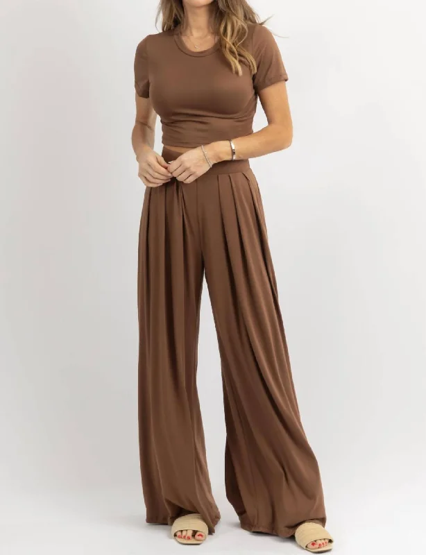 Butter Soft Palazzo Pants Top Set In Brown