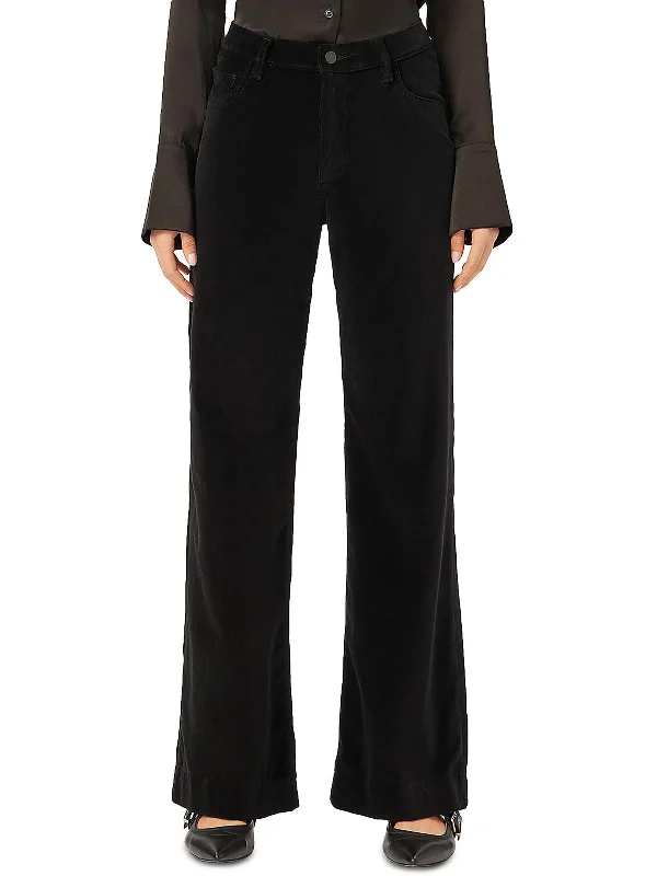 Hepburn Womens Velvet High Rise Wide Leg Pants