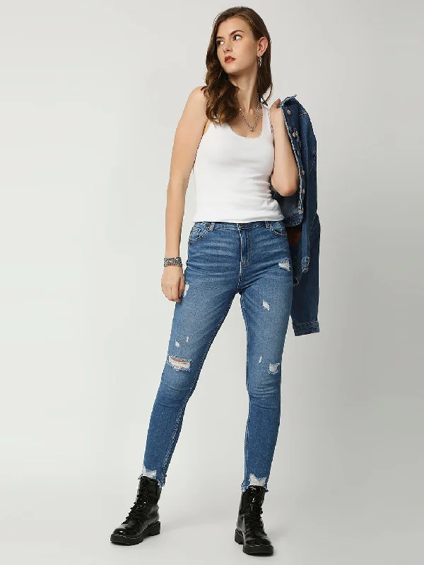 Dark Mid Blue Ibiza High waist  Skinny Fit Jeans