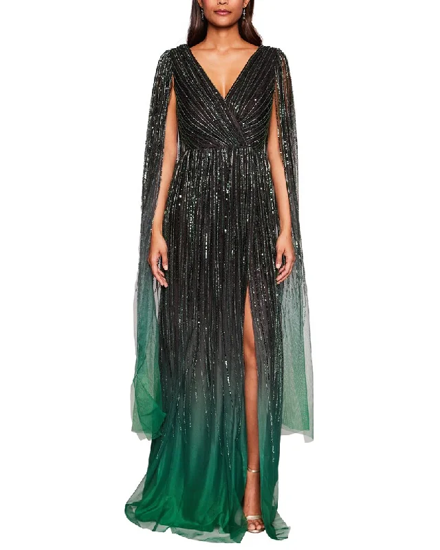 Marchesa Notte V-Neck Caped Gown