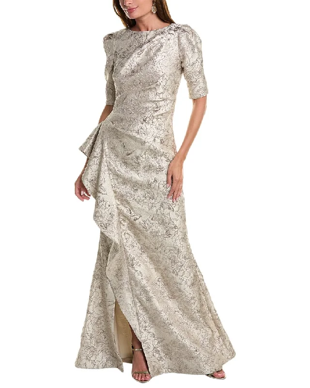 Teri Jon by Rickie Freeman Metallic Jacquard Gown