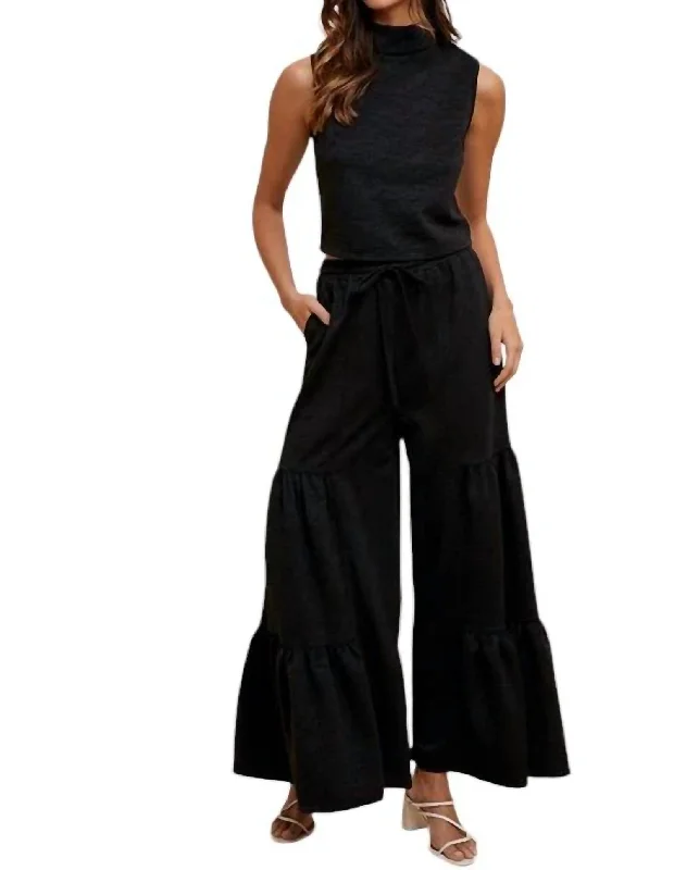 Two Piece Palazzo Pant Set In Black